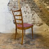 Set of 4 vintage Scandinavian style chairs with old pink velvet seat