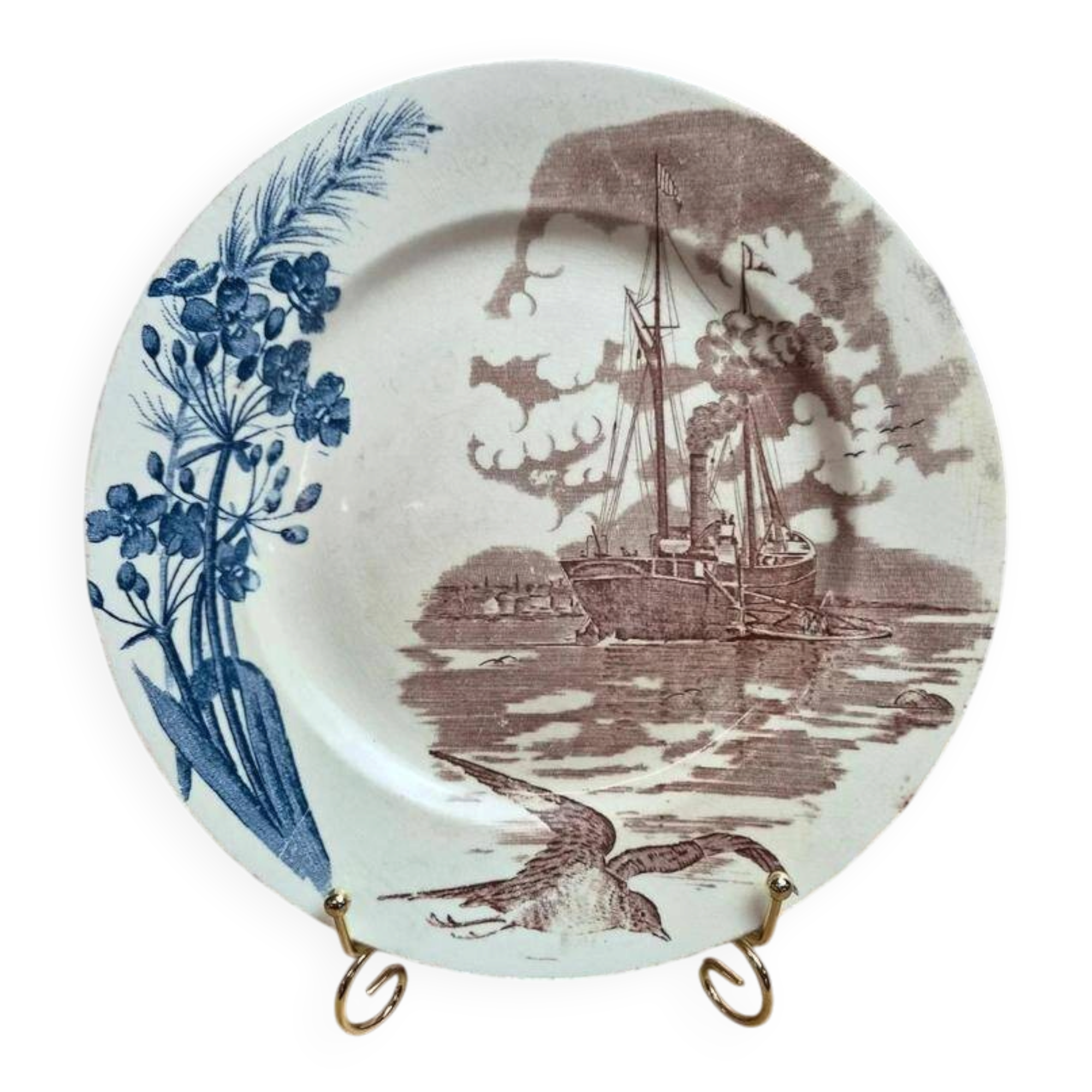 Antique plate Terre de Fer Clairefontaine Marine model