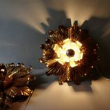 Pair of large flower wall lights in gilded metal, Italy, 1960s