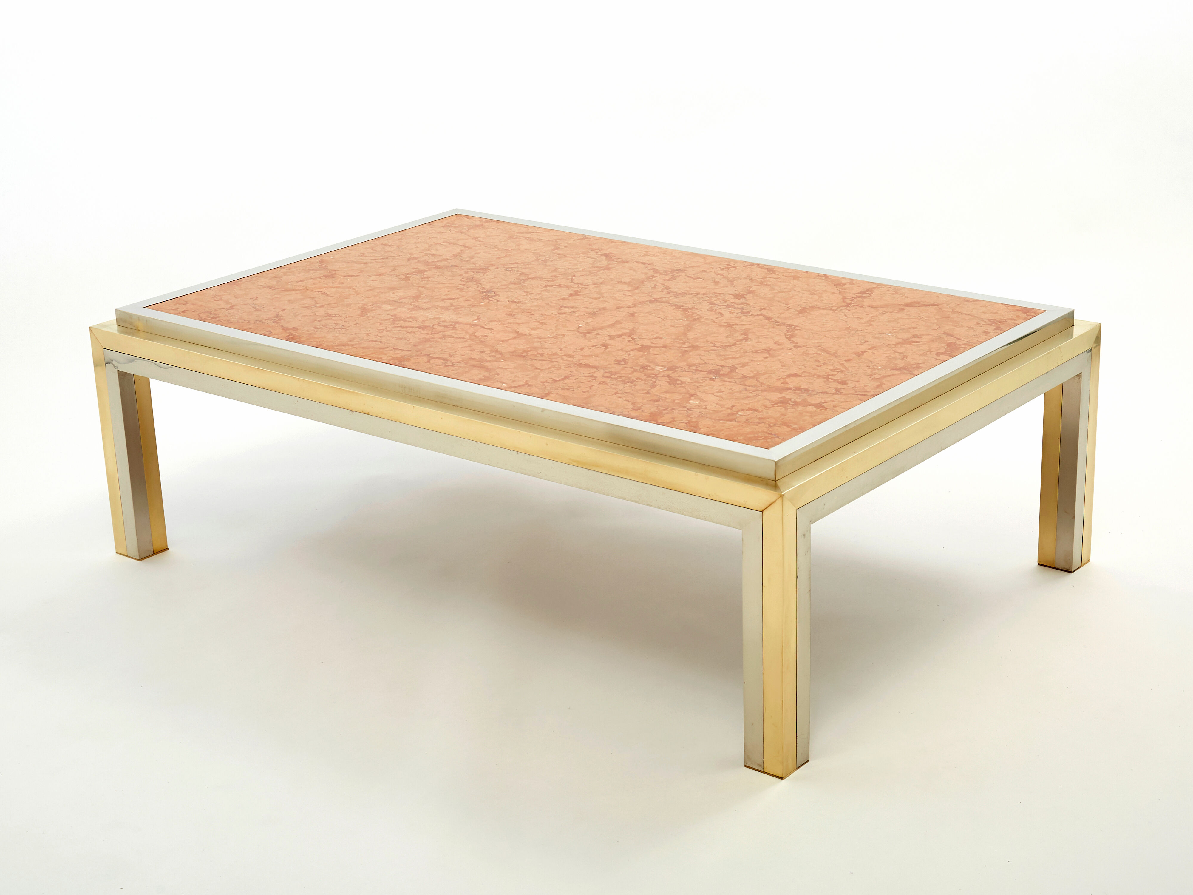 Coffee table chrome brass red marble Romeo Rega 1970