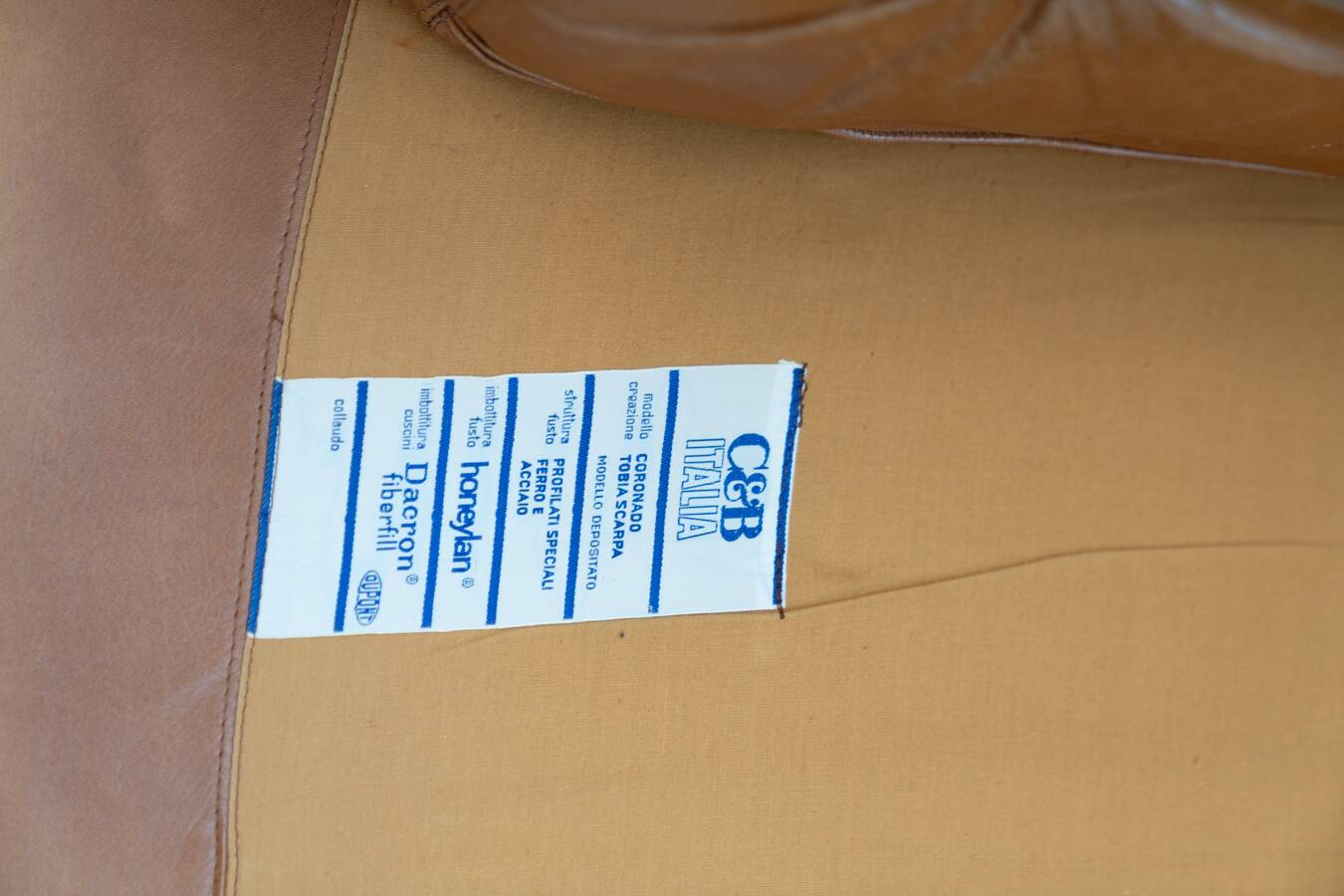 Pair of armchairs with cognac-colored pouf, "Coronado" model by Afra & Tobia scarpa for B&B It