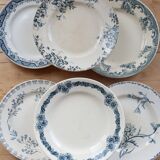 Mismatched vintage flat plates in ironstone - Blue decor