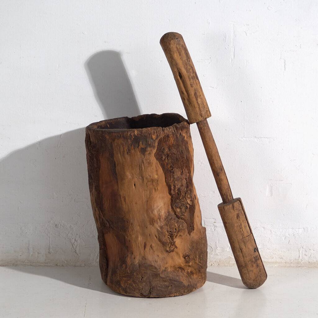 Large antique wabi-sabi style mortar and pestle (c.1920) #78