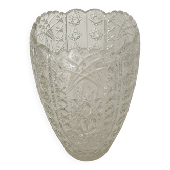 Large Art Deco Style Cut Crystal Glass Vase - Vintage