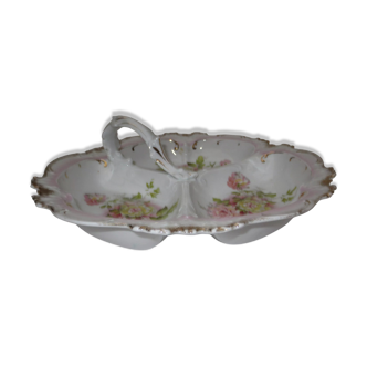 Numbered decorated porcelain quarter dish for hors d'oeuvre or other