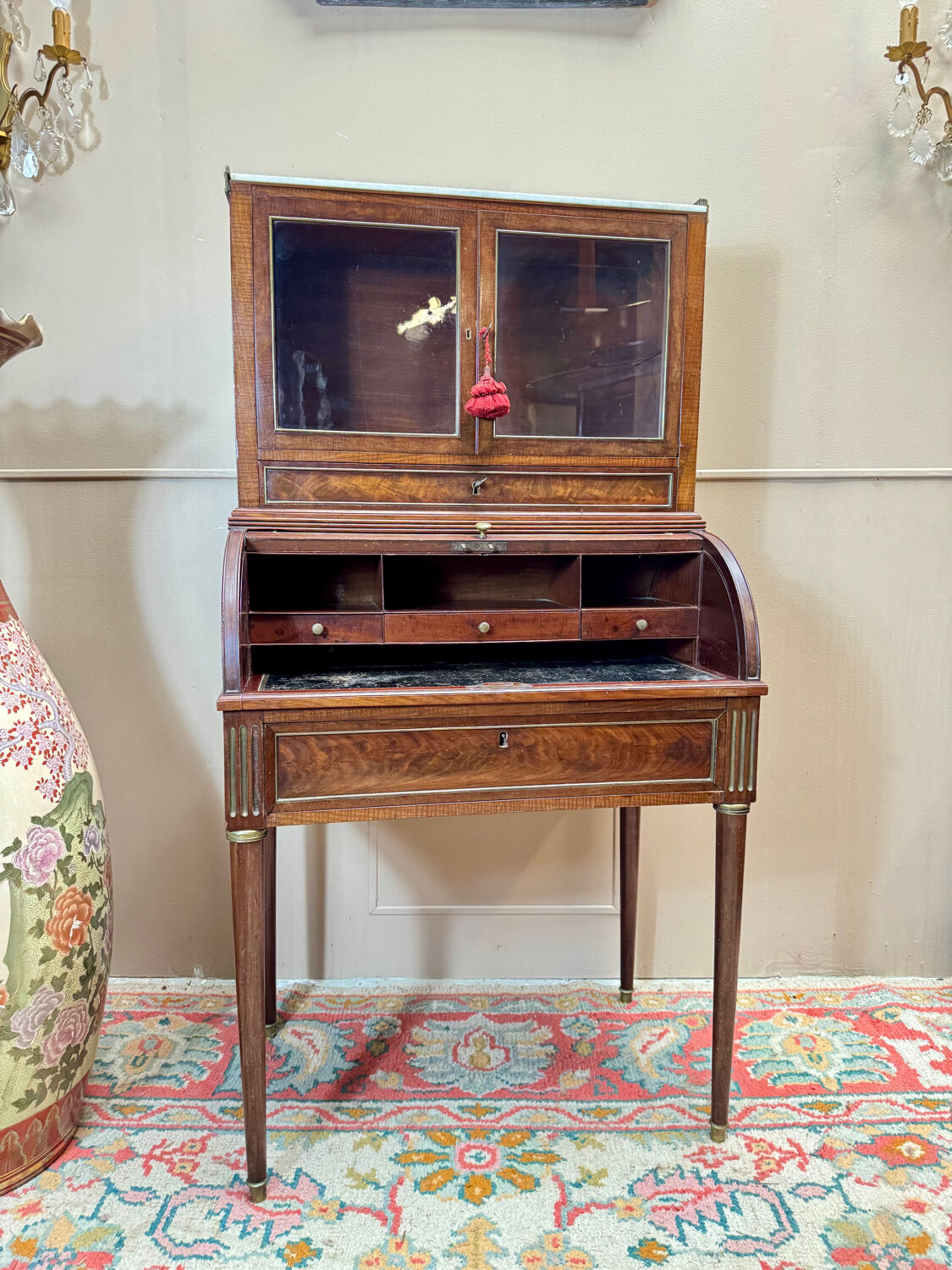Louis XVI/18th century mahogany roll-top desk forming a display case
