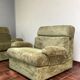 Canapé modulable vintage en velours vert avec fauteuil assorti et pouf