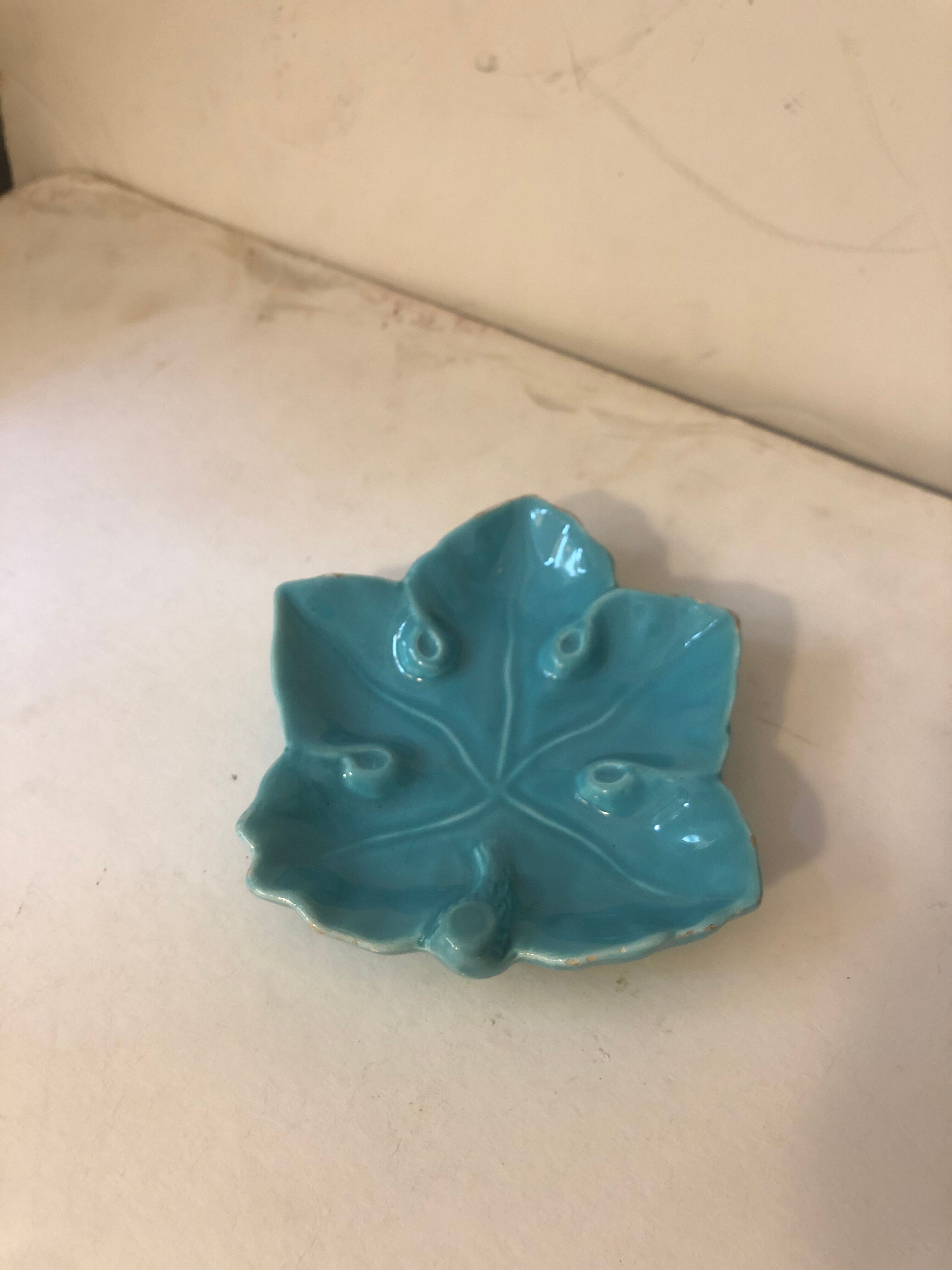Turquoise earthenware candle holder and ashtray