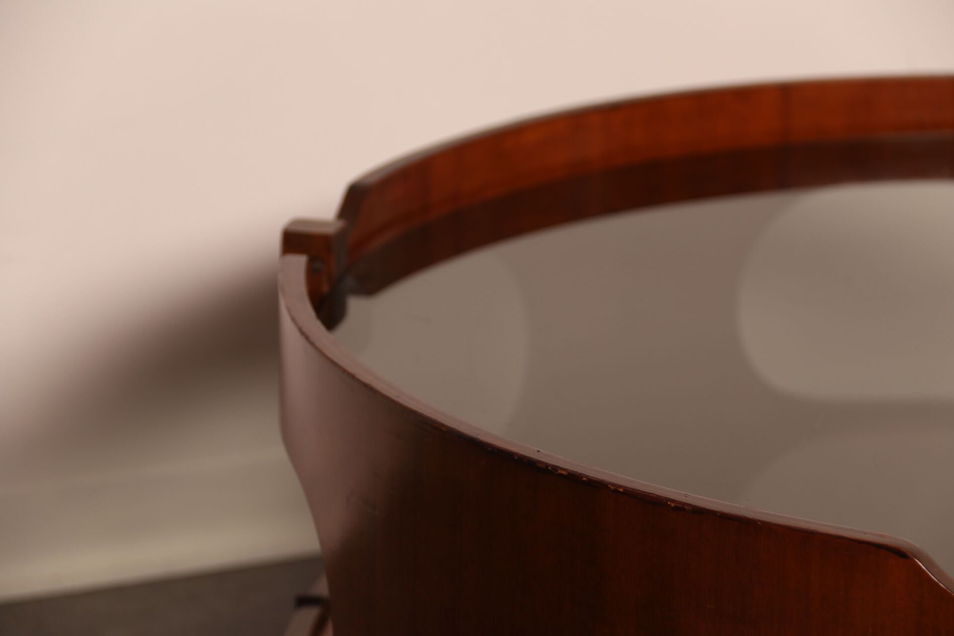 Round coffee table  Frame in plywood- top in smoked glass  Italy - 1960's