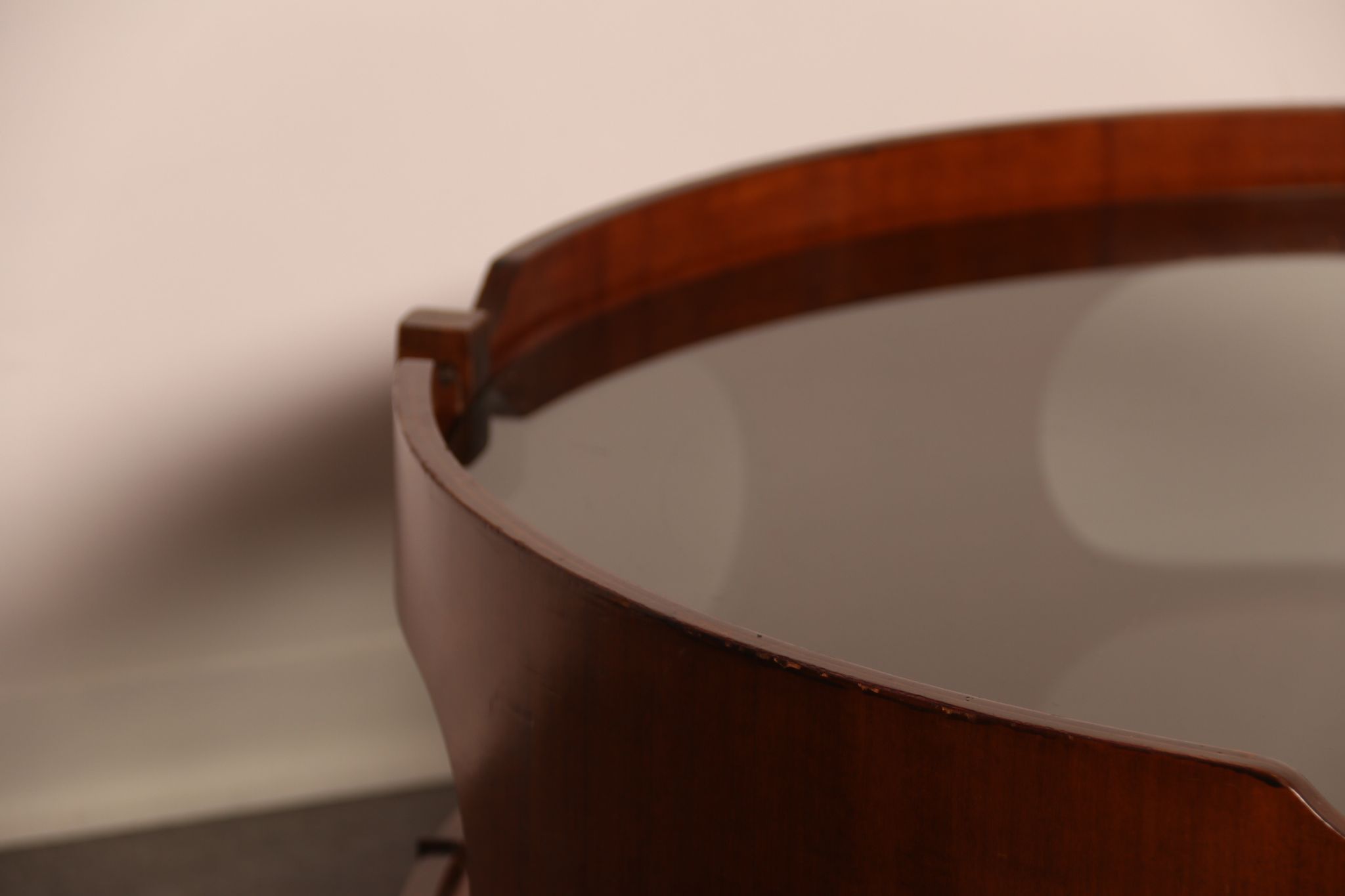 Round coffee table  Frame in plywood- top in smoked glass  Italy - 1960's