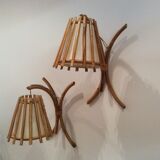 Pair of wall light rattan vintage 1960