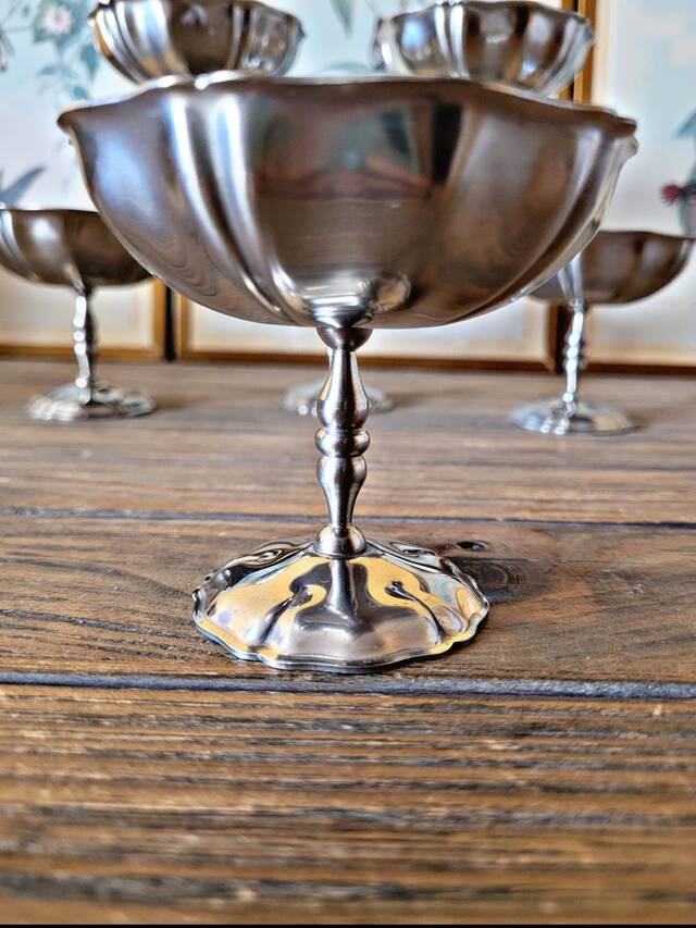Coupes à glace en inox vintage années 70-80, forme de fleur