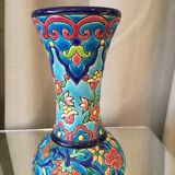 Soliflore vase in Longwy emaux multicolored flowers