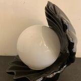 Black ceramic shell lamp and white opaline