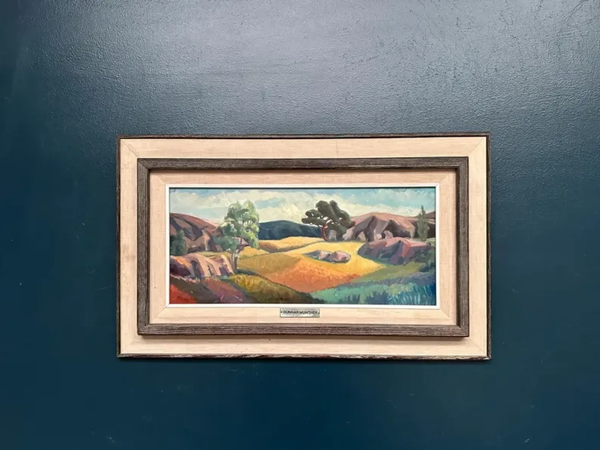 Original Swedish Oil on Panel – "Landscape" by Gunnar Munther – Signed – Vintage and Framed – 64 × 38 cm (25.2" × 15")