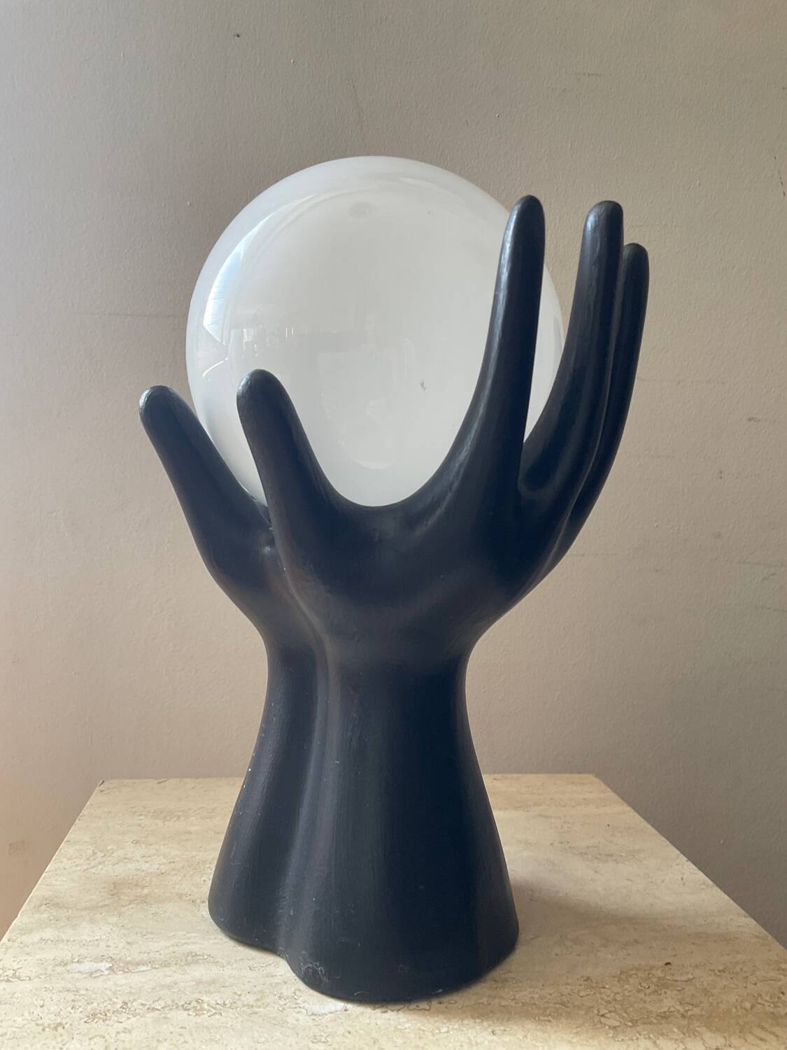 Hand lamp from the 70s in ceramic and opaline