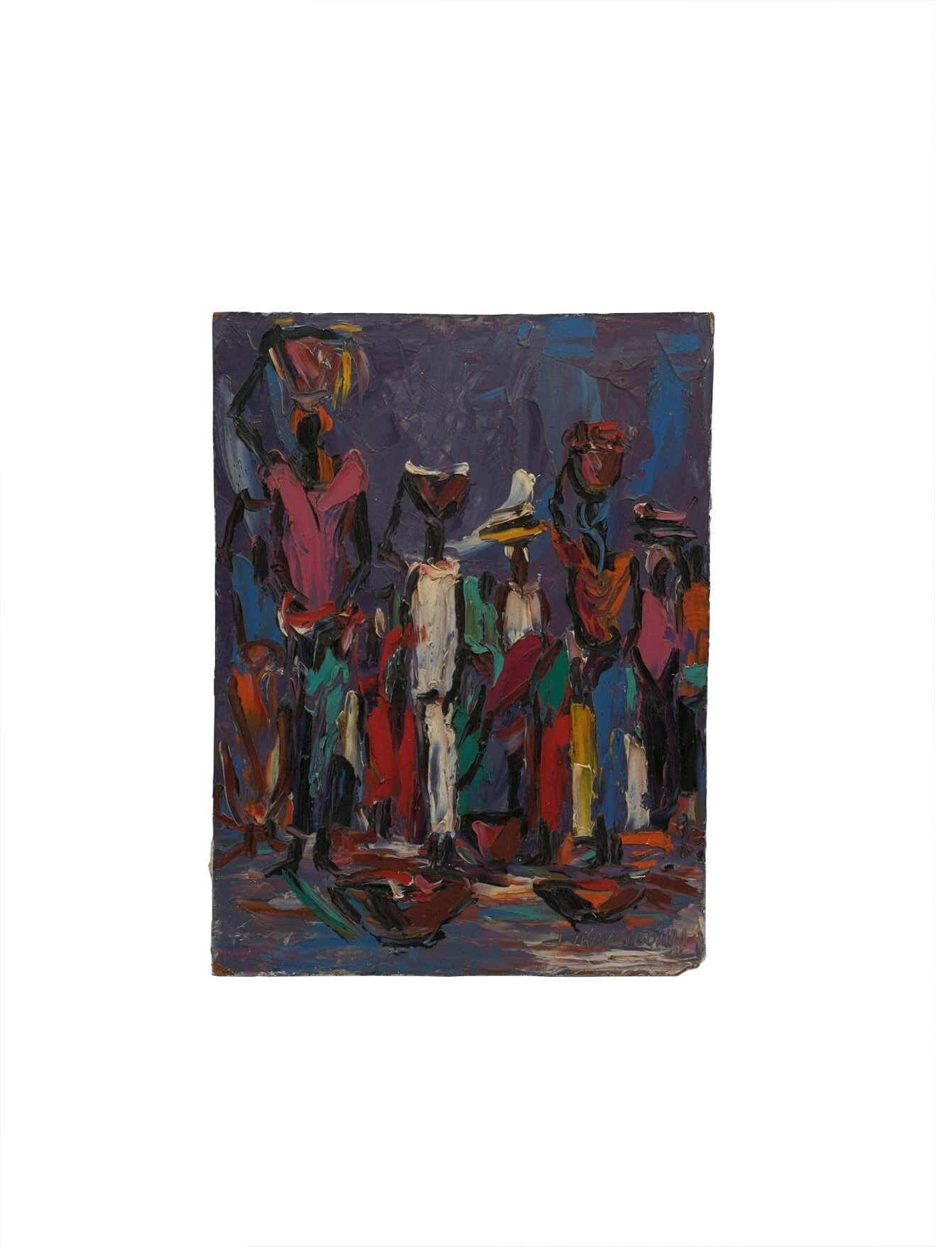 Women carrying burdens on their heads by Louis Koyongonda, 1950