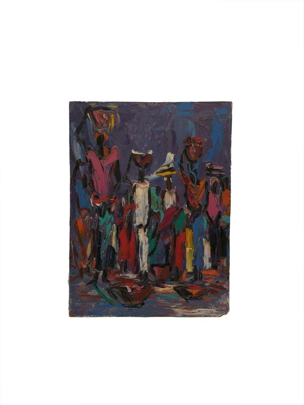Femmes portant des fardeaux sur la tête par Louis Koyongonda, 1950