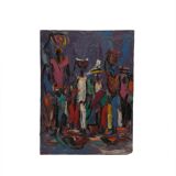 Women carrying burdens on their heads by Louis Koyongonda, 1950