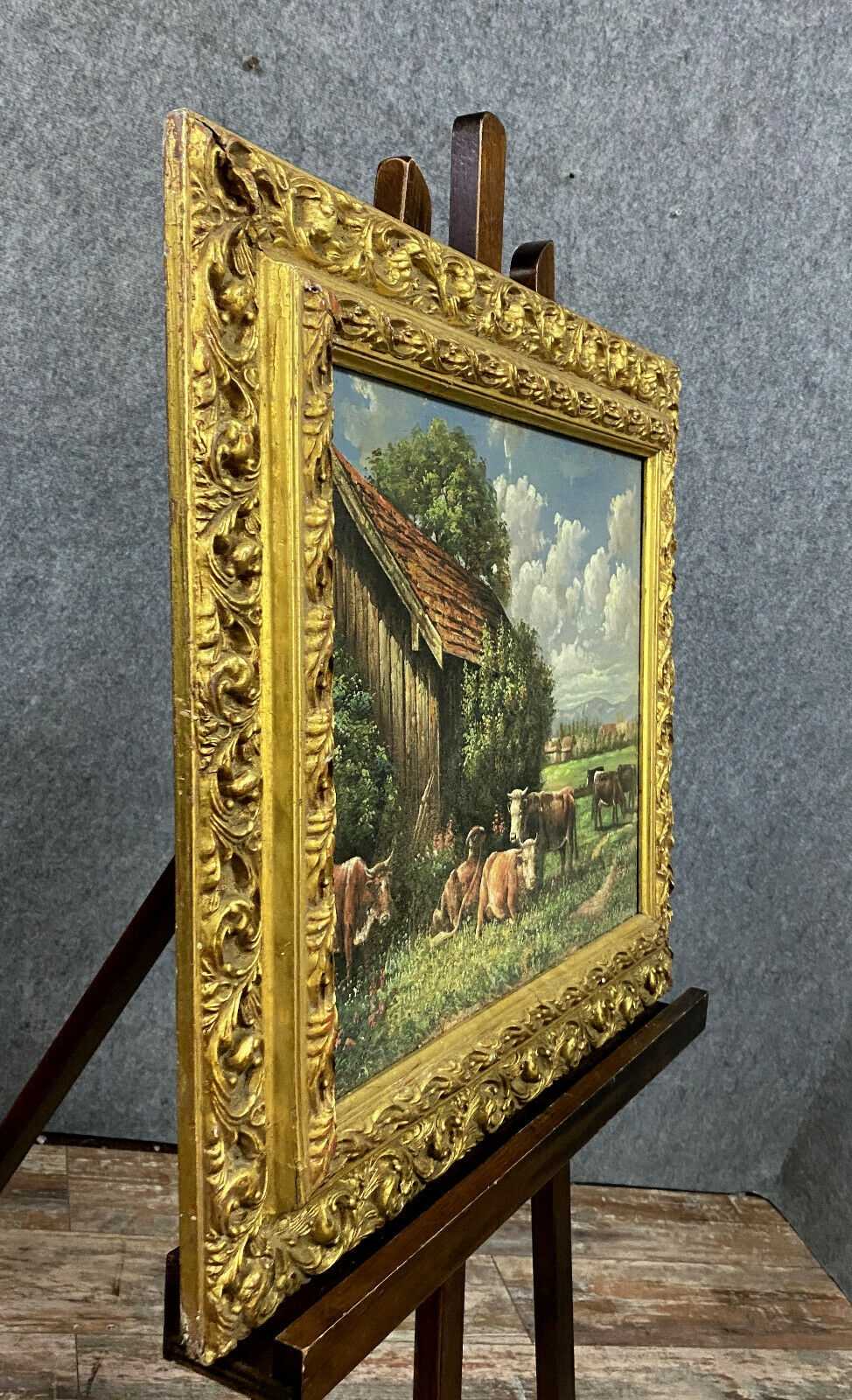 Painting XXeme - Oil on canvas depicting a cow herd signed Cédan 1944