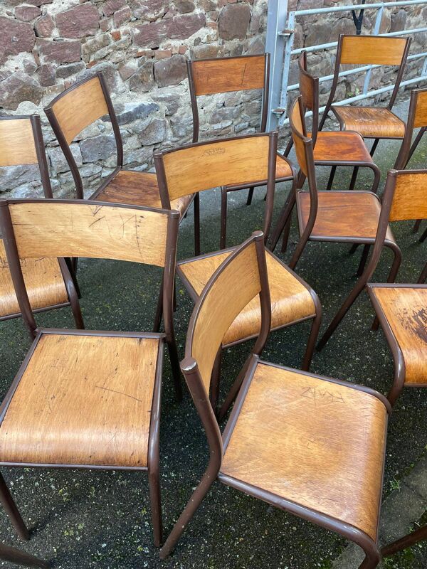 20 chaises d'école vintage en métal et bois design Mid-century vintage 1960 french Mullca