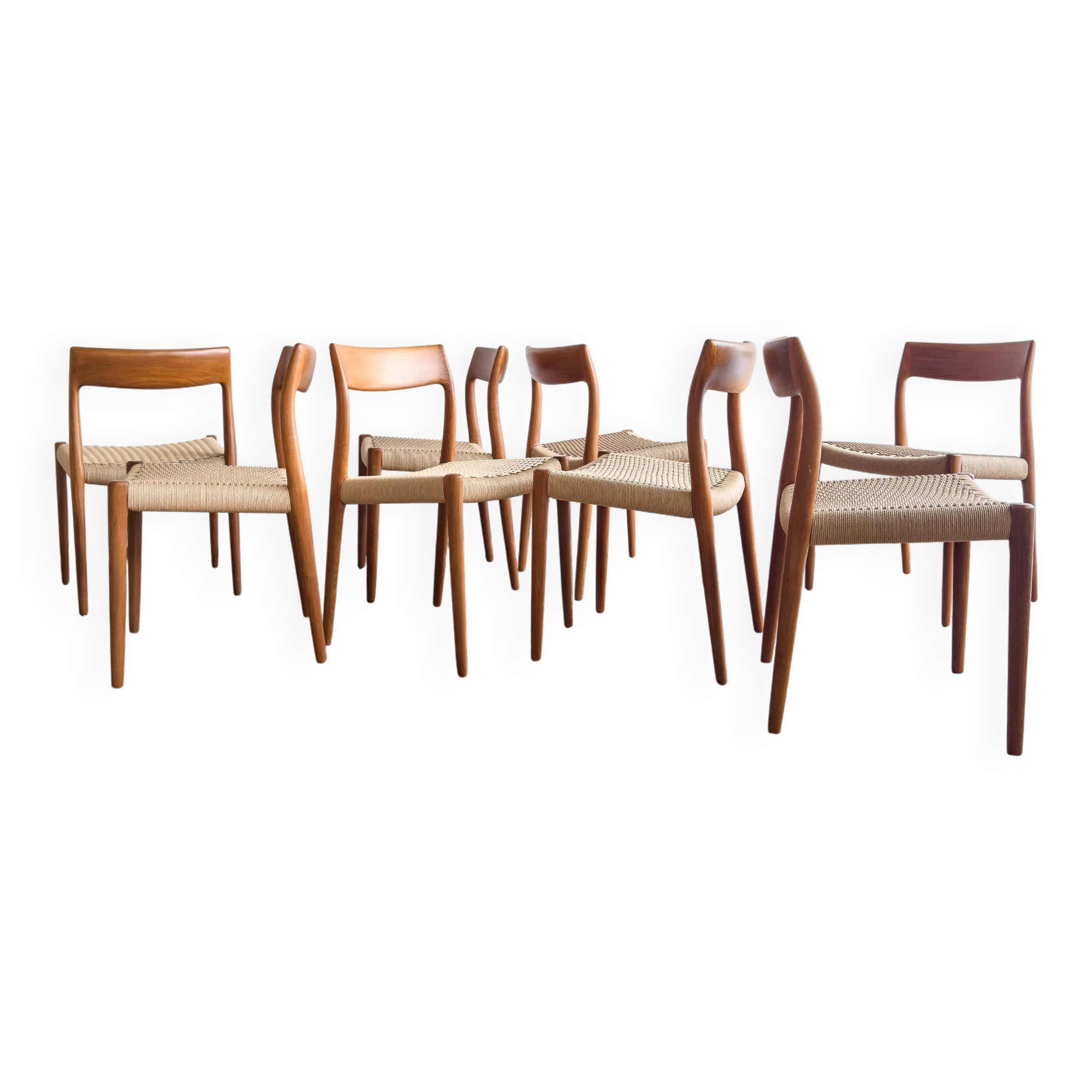Chaises danoises en teck Mid-Century par Niels O. Møller # 77, set de 8