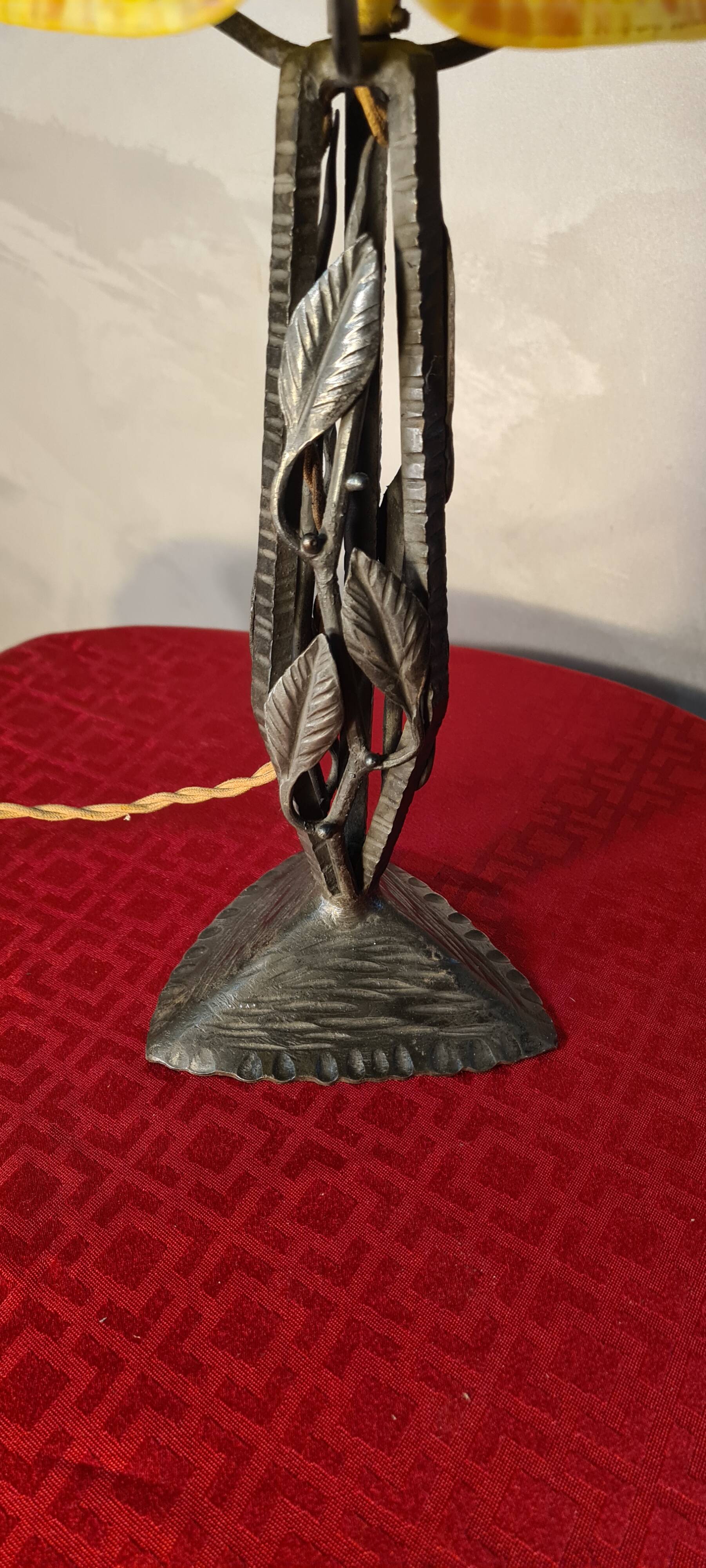 Wrought iron lamp Brandt style 40x17 tulip jane pate verre