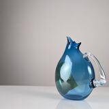 Pichet en verre soufflé à la main unique signé par un artisan du XXe siècle – Bleu vif