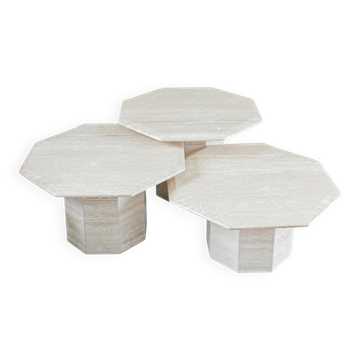 Set of 3 Travertine Octagonal Nesting Tables, 1970s.