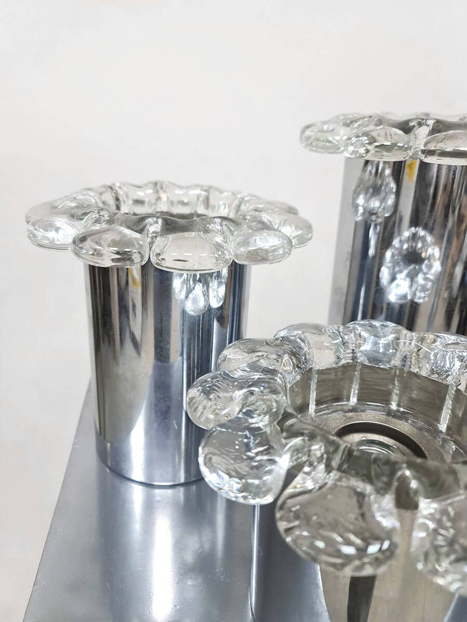 Vintage chrome and glass flower wall sconces