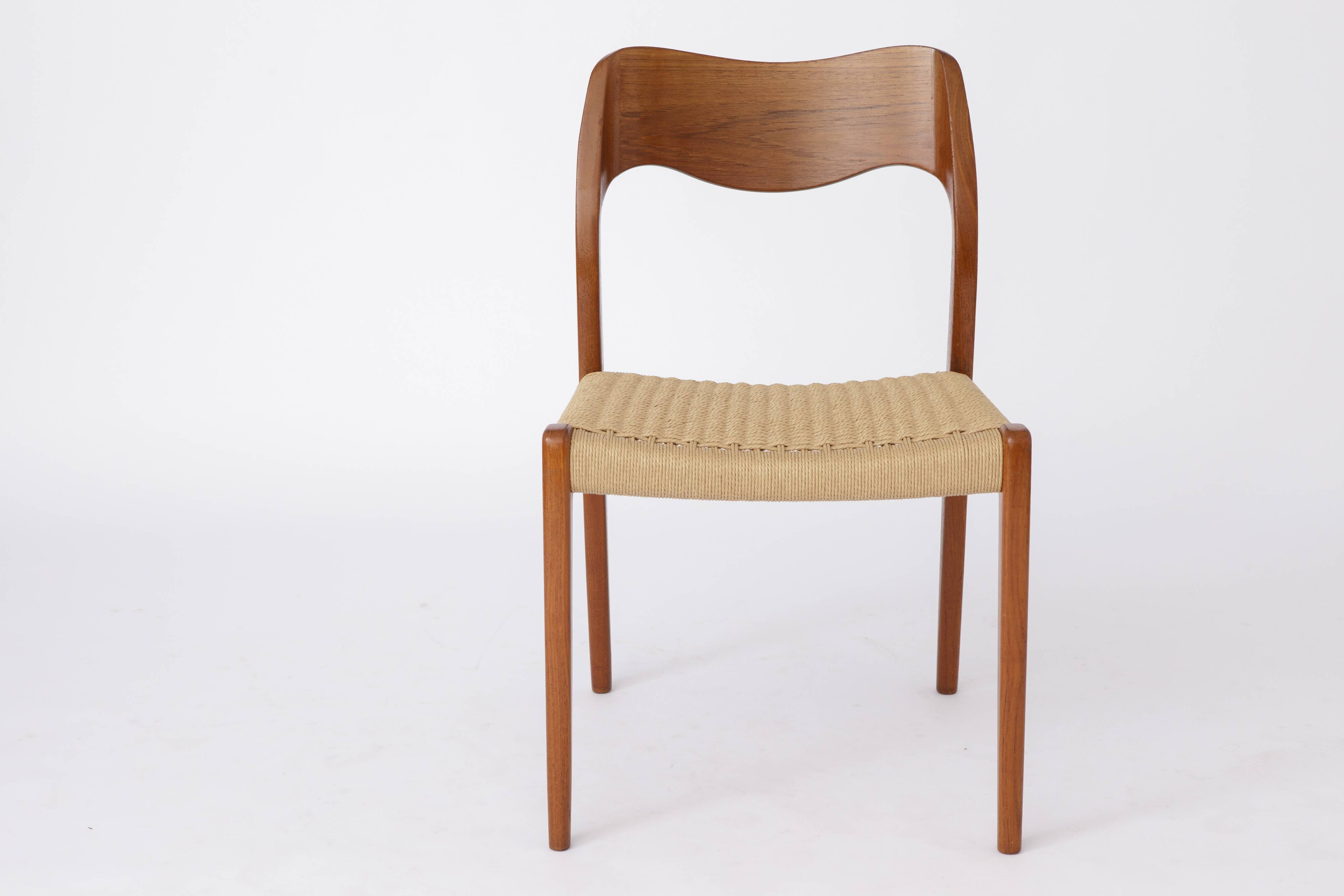 Niels Otto Møller Model 71 Chair (with repair) in Teak with New Danish Cord