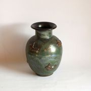 Art Deco Stoneware Vase with Fish Reliëf by Roger Guerin, Belgium, 1920s