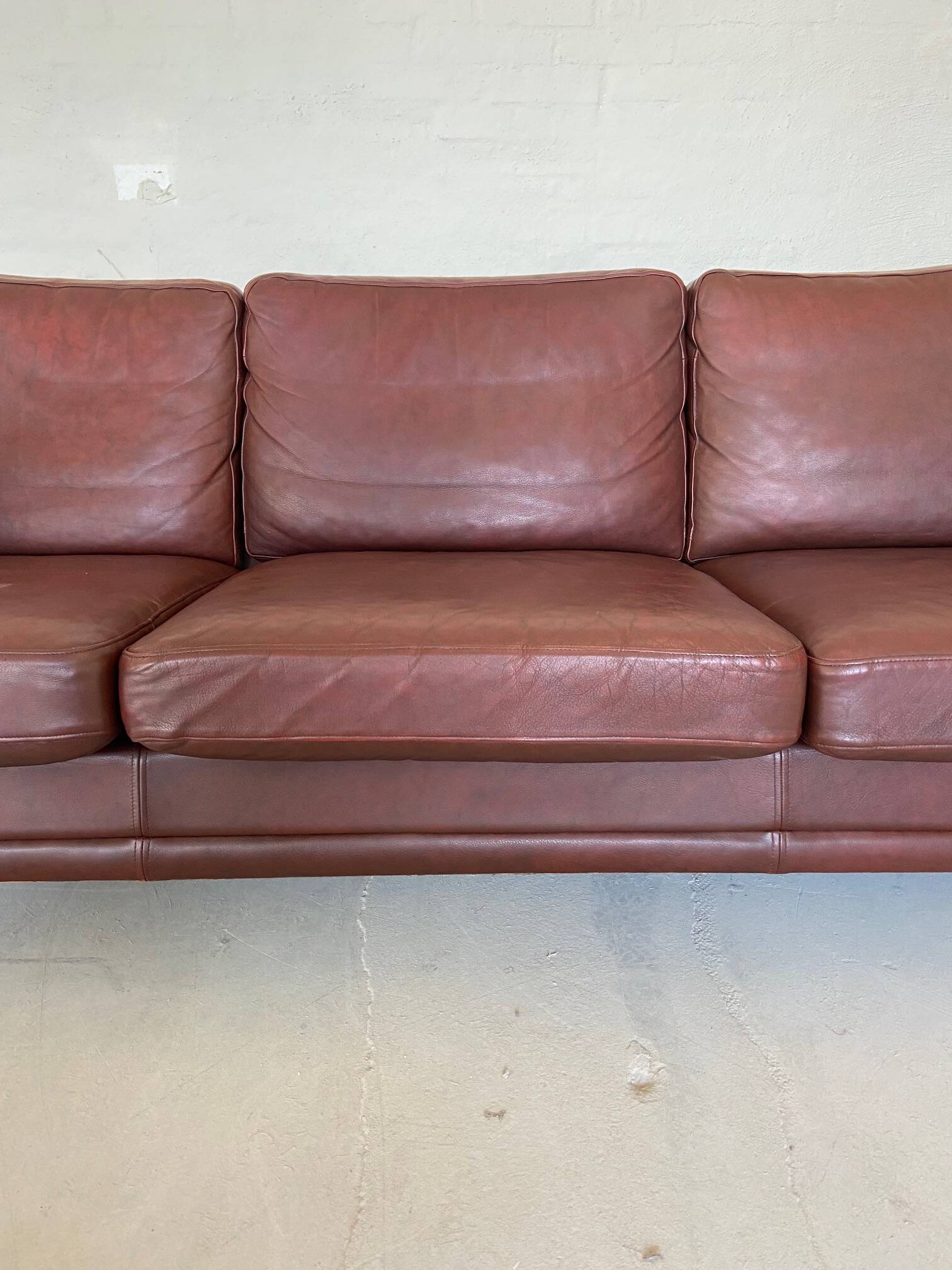 Mid century vintage danish mogens hansen 3 person sofa in burgundy leather