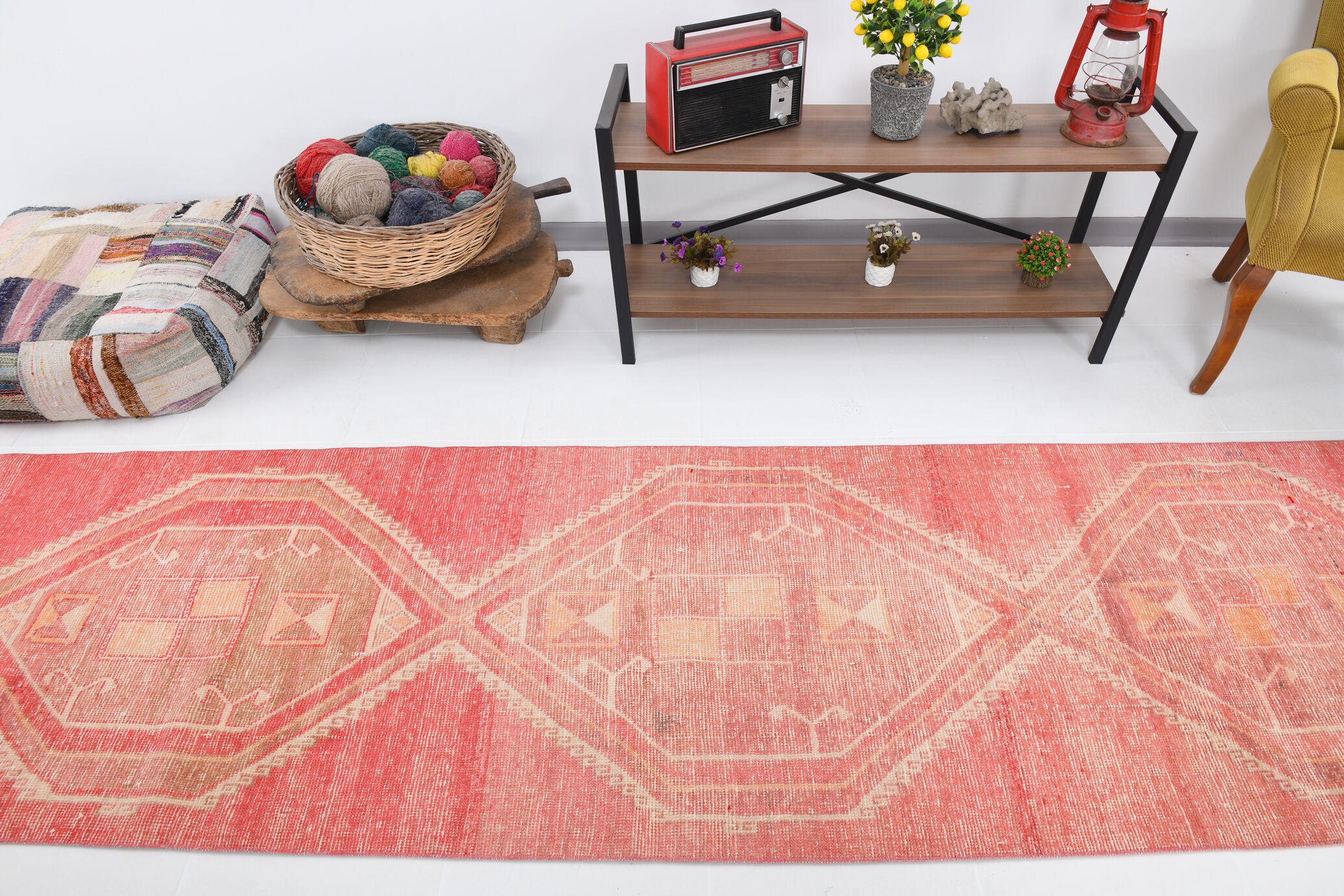 Red vintage runner rug, 91x341cm