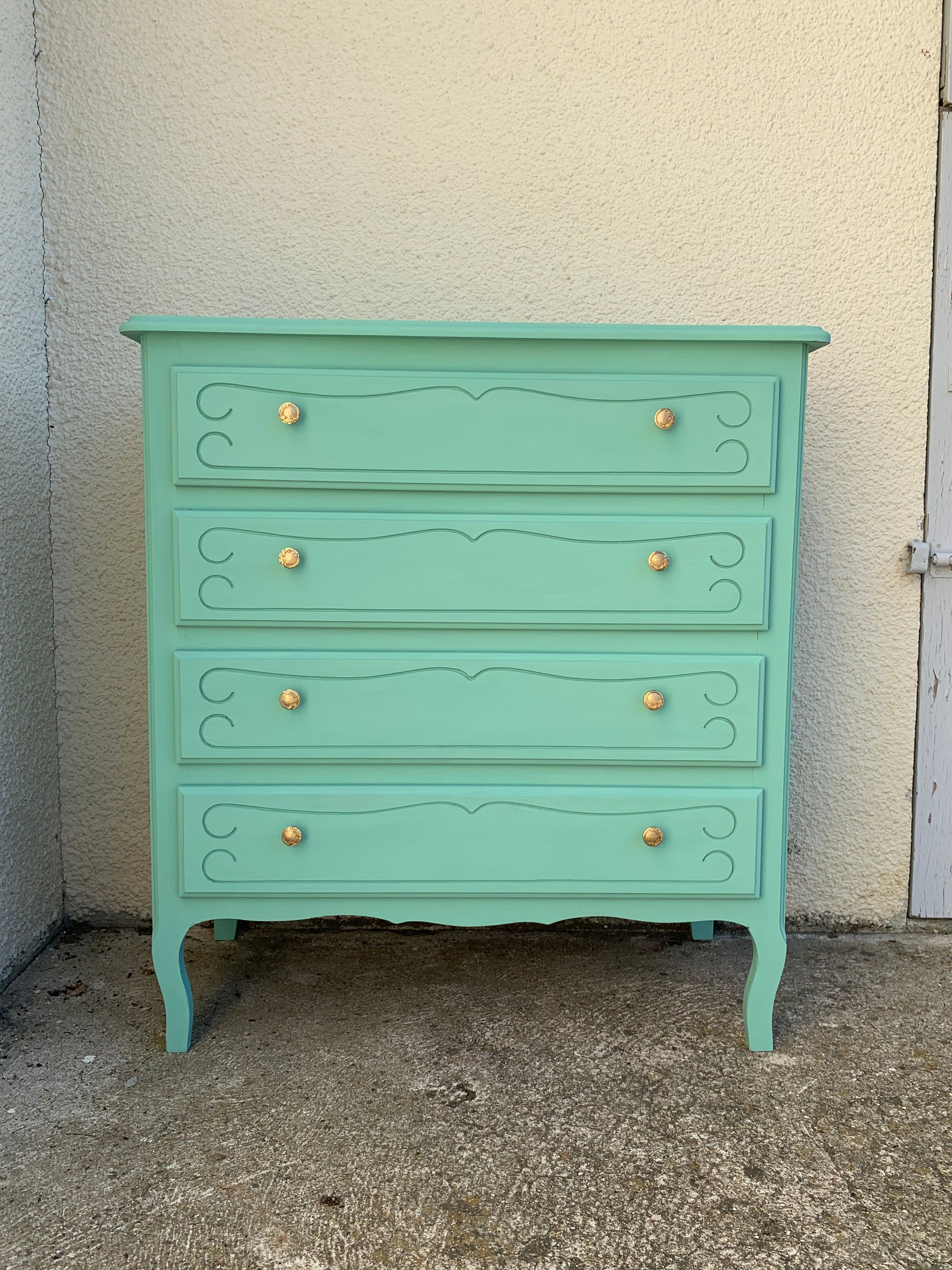 Vintage mint green chest of drawers 1950