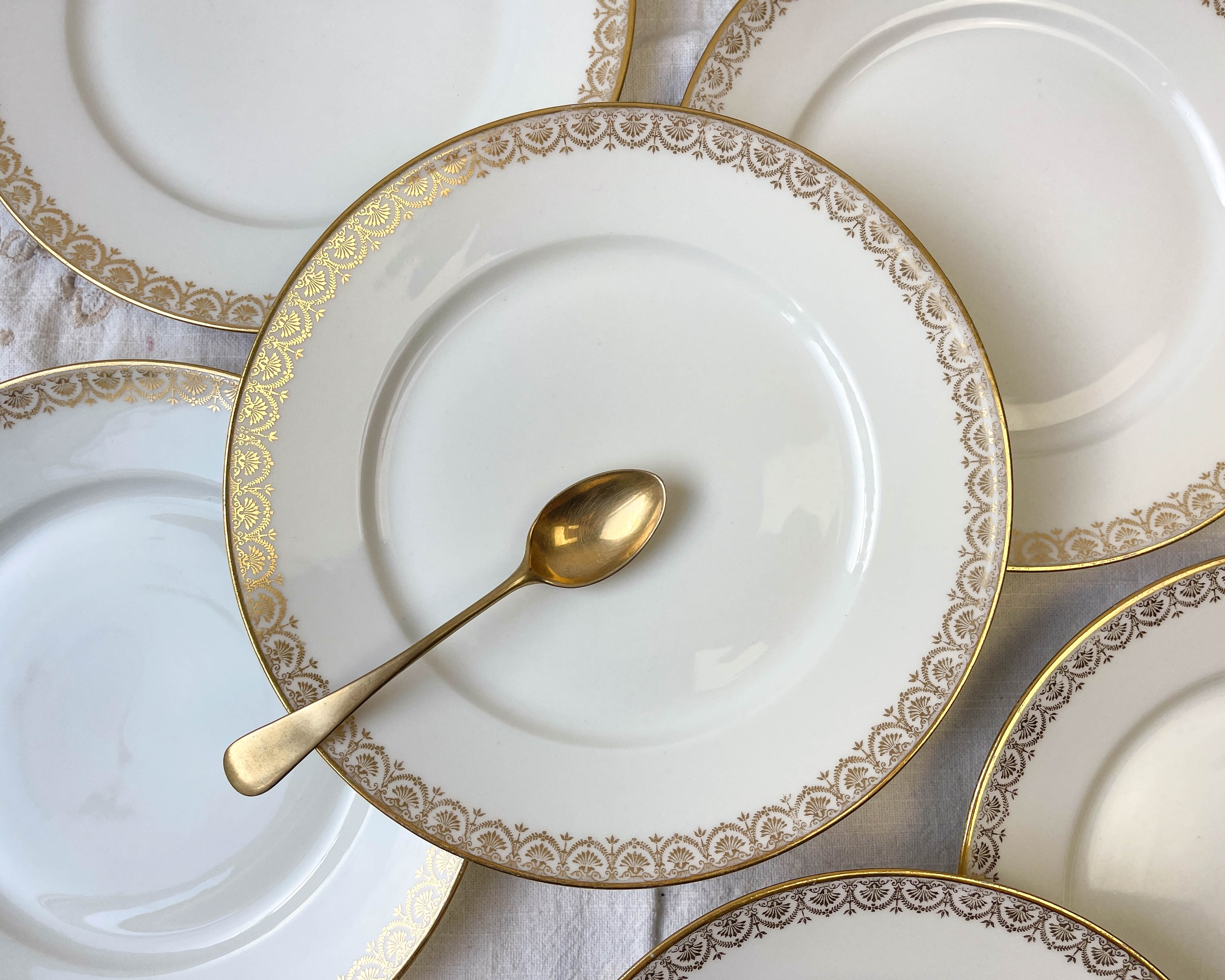 8 porcelain plates limoges w. guerin & cie blanche dorée