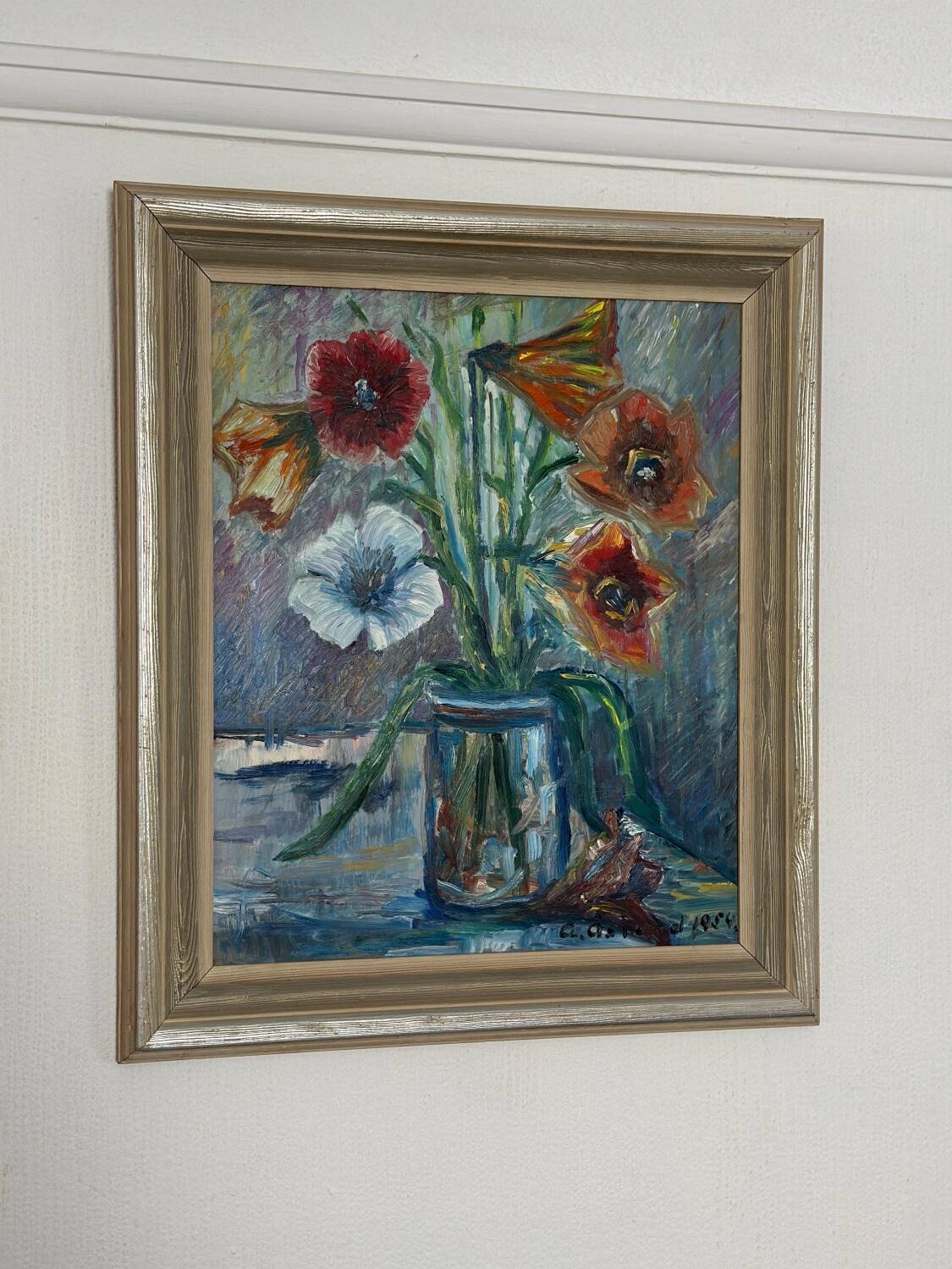 Swedish Oil on Panel – “Flower Still Life” by A. Åslund – Dated 1954