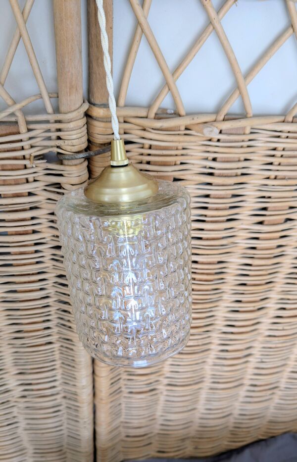 Baladeuse en verre martelé abat-jour ancien style vintage