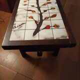 Ceramic and wood coffee table signed dan vallauris 1950/1960