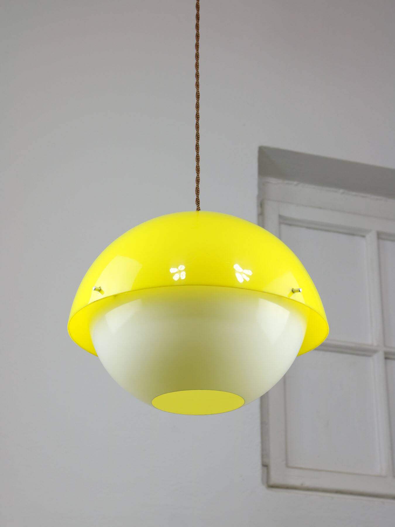 Space-age Yellow Plexiglas Pendant Lamp, 70s