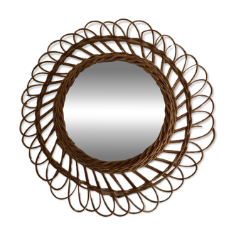 Miroir de sorcière en rotin vintage