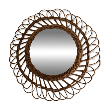 Miroir de sorcière en rotin vintage