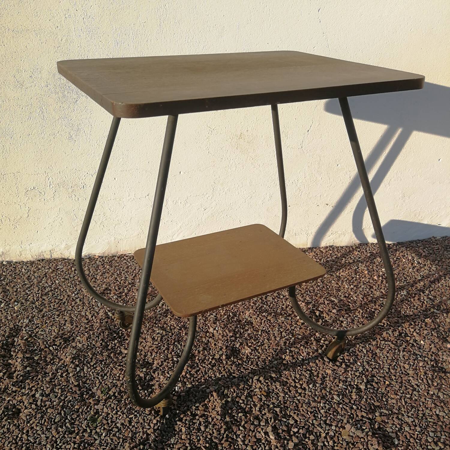 Vintage 50s trolley on wheels in tube and wooden top