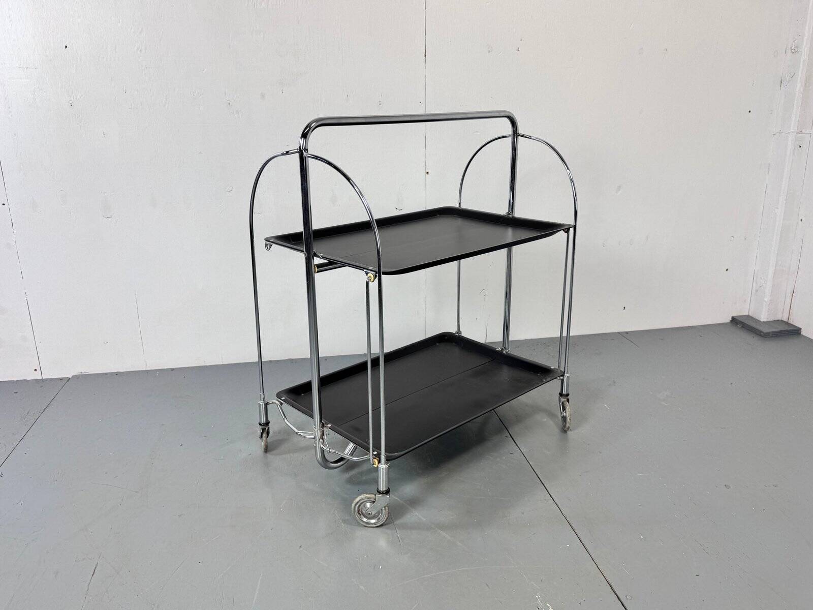 Mid-century Bauhaus Dinett foldable serving trolley from Bremshey Solingen, 1960s