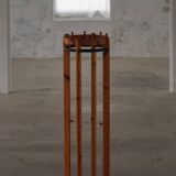 Modern Danish, brutalist round coat rack in solid pine, cylindrical shape, 1970s.