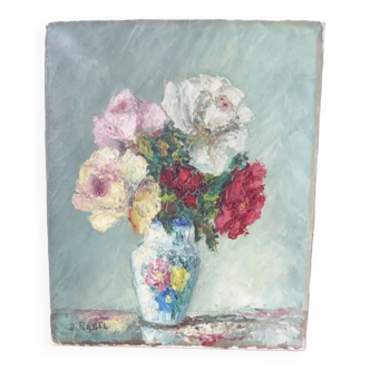 Painting oil on canvas bouquet of flowers signed b. rabel