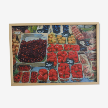 Huile sur toile d'un étal de marché de Igñigo Villalonga