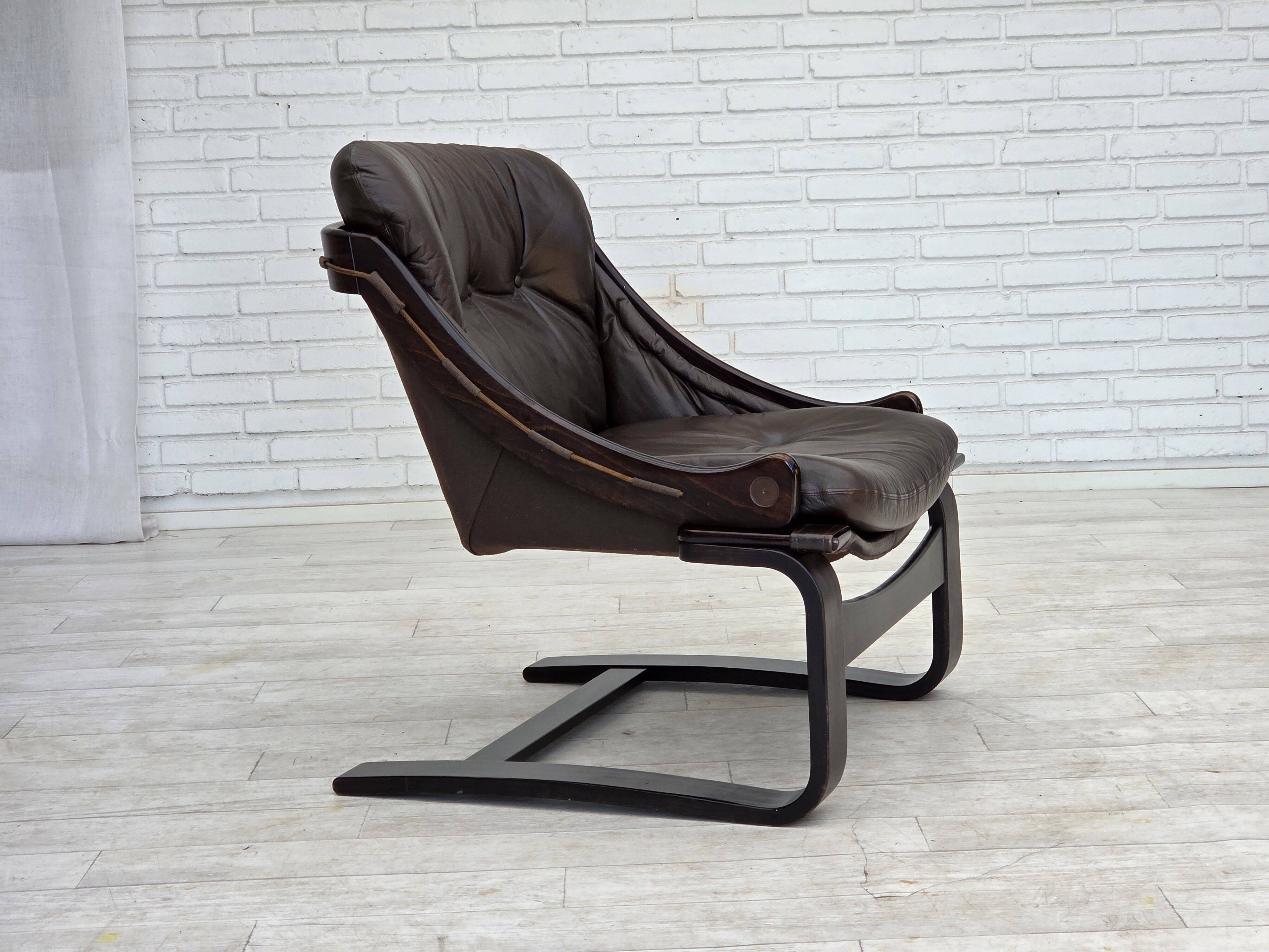 1970s, Swedish design by Åke Fribytter, armchair, furniture leather.