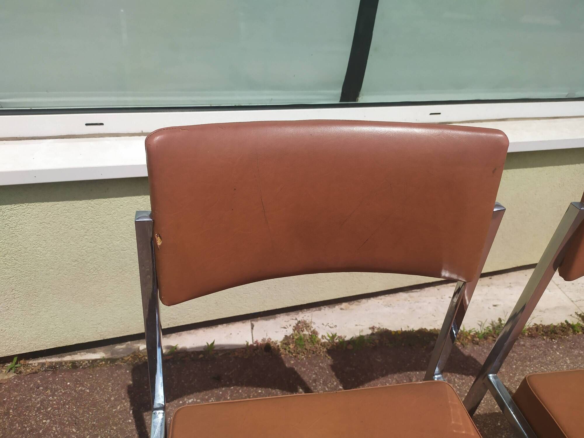 Pair of office chair oem strafor vintage 1960 - chrome skaï brown