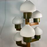 Midcentury Scandinavian wood and opaline glass hanging pendant